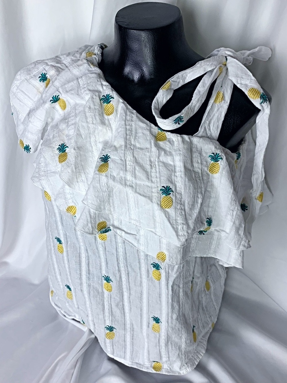 Buffalo David Bitton White Pineapple-Print One-Shoulder Tie Tank